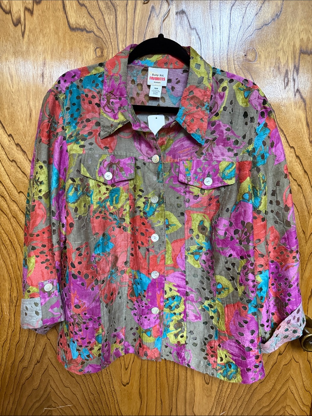 Ruby Red Favorites Bright Floral Button-Front Shirt Jacket - 16W Multicolored